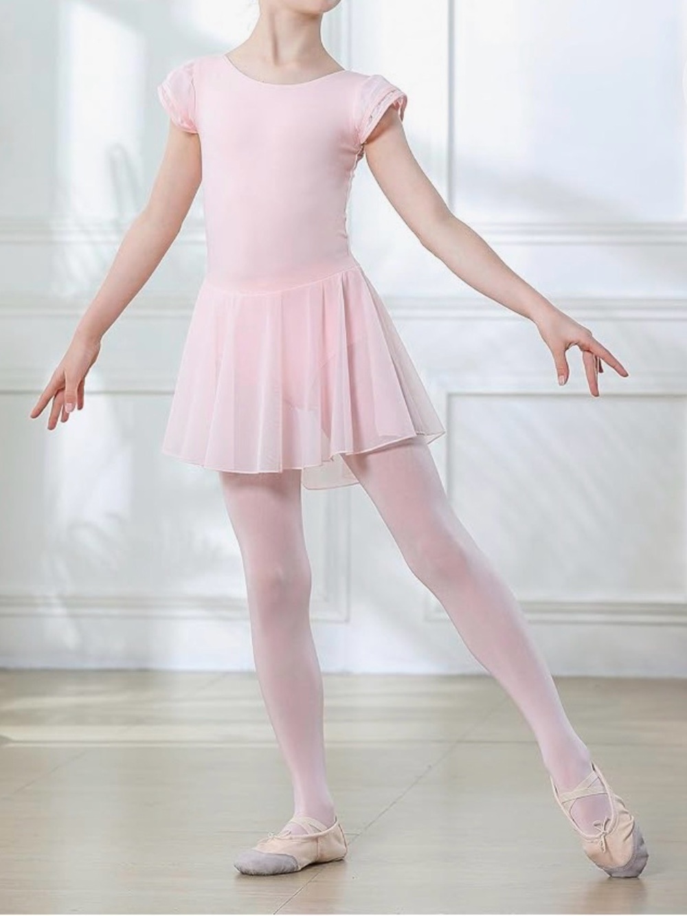 Girls Light Pink Ballet Dress with Chiffon Skirt - Dancewear
